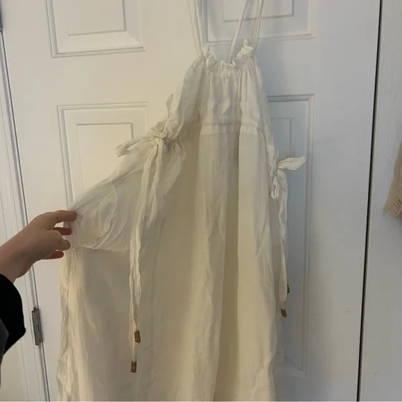 NWT Free People C'est Bon Midi Dress White Ivory Gauzy Beaded‎ Ties - Picture 3 of 8